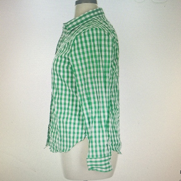 J Crew Long Sleeve Green & White check blouse. NWT. J Crew, Small. - Picture 4 of 7